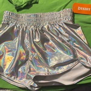 Silver Athletic Shorts with Holographic Shine M1